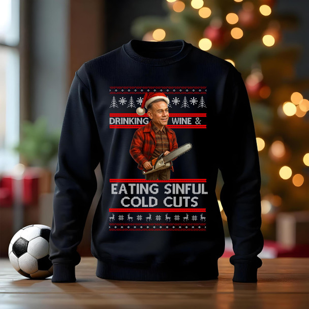 ed gein drinking wine sinful cold cuts  funny christmas jumper adults kids ed gein drinking wine sinful cold cuts  funny christmas jumper adults kids
