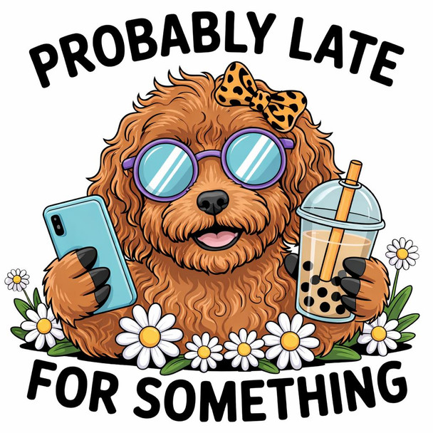 made by ash funny proberley late for something  cockapoo dtf or uvdtf 