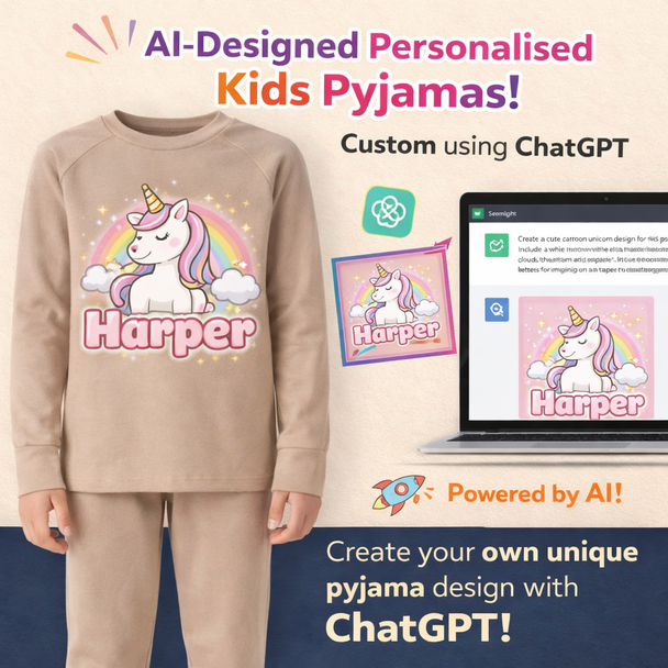 Create Your Own Kids taupe Pyjama Design – Powered by AI (ChatGPT)