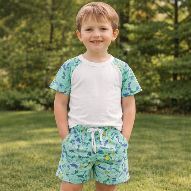 KWC under the sea turtle crocodile Print short sleeve lounge set