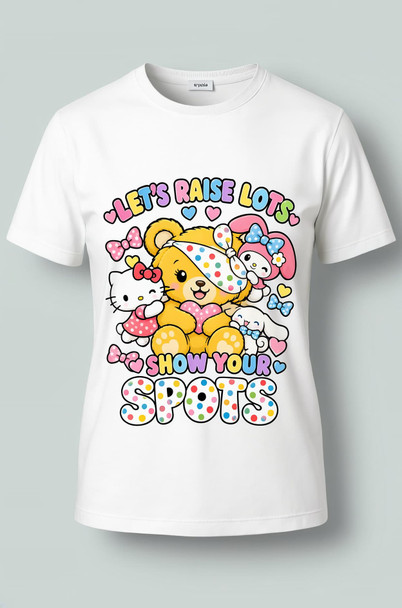 Kitty Themed Show Your Spots White T-Shirt – Kids & Adults