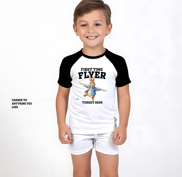 peter rabbit first time flyer  Summer Sports set tshirt and shorts black and white