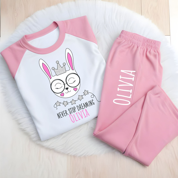 Princess Bunny girls pink pjs lounge wear personalised