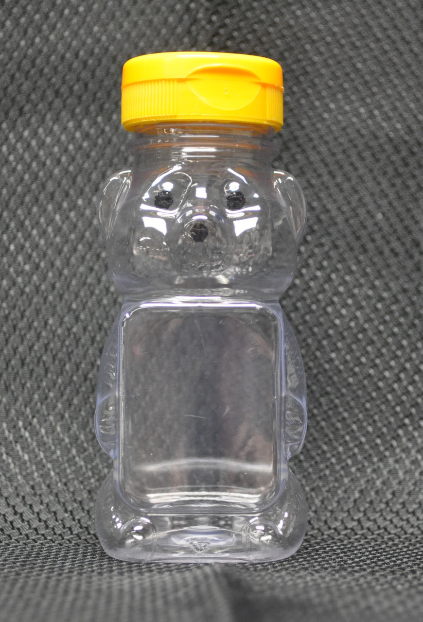 bear shaped, 8 oz. clear plastic honey bottles with flip-top cap