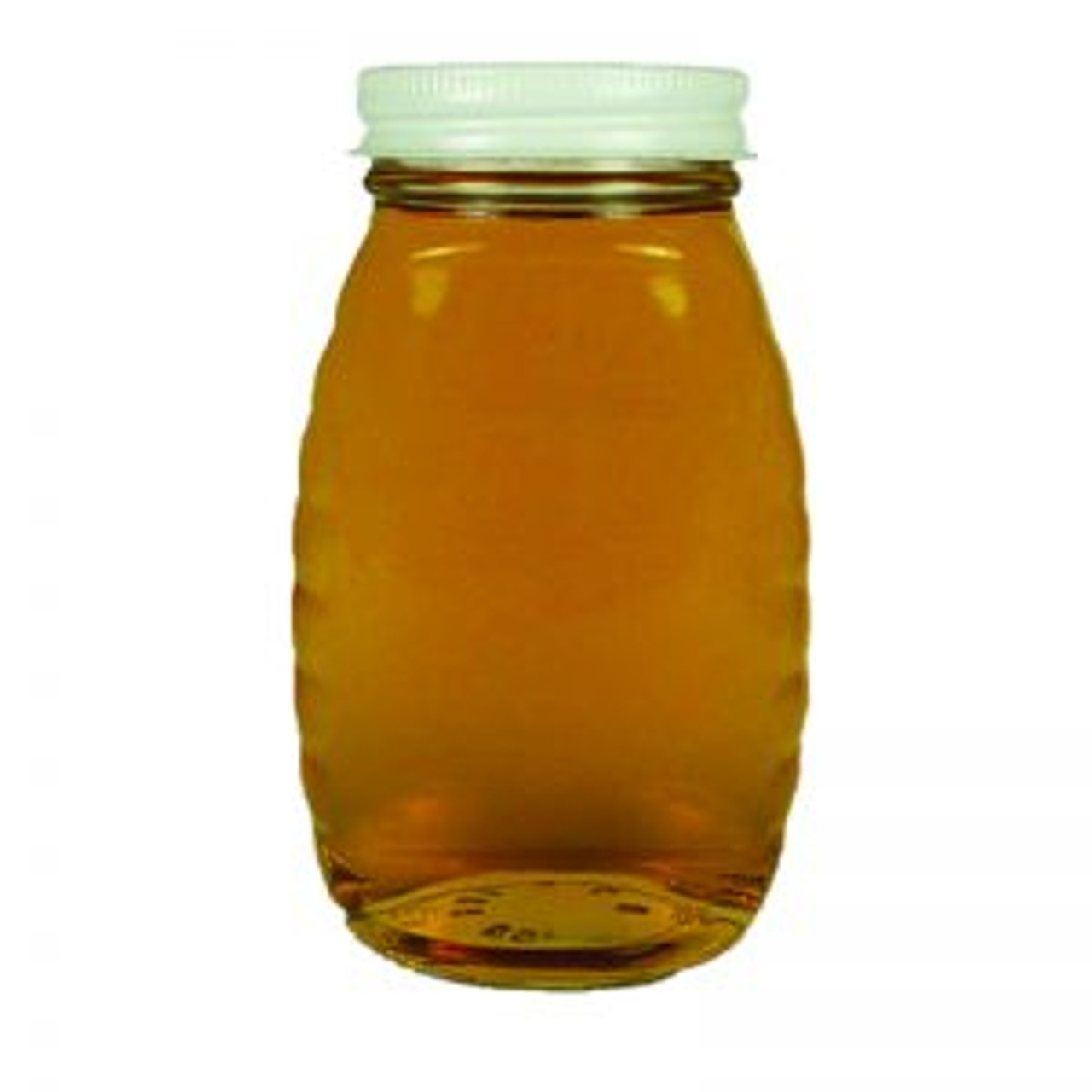 8 oz. glass honey bottle with white metal lid