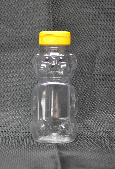 12 oz. clear plastic honey bear bottles with flip-top caps