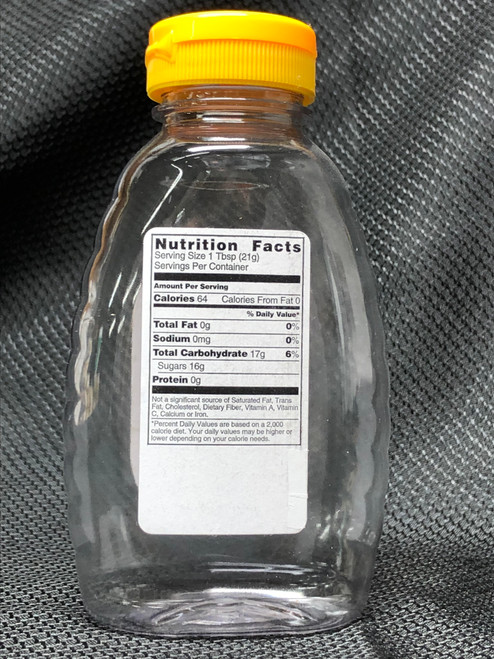 honey nutrition label on 1 lb. bottle