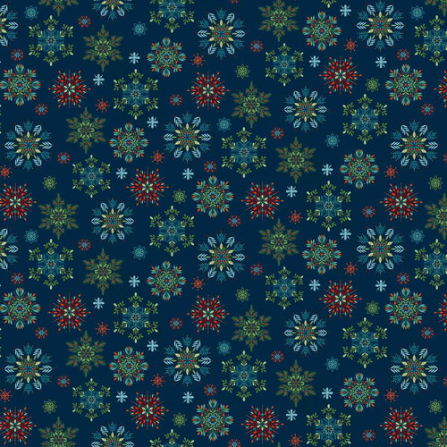 Nordic Holiday  Village Snowflakes Blue