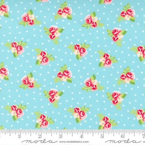 Berry Basket Small Floral on Light Blue Raspberry