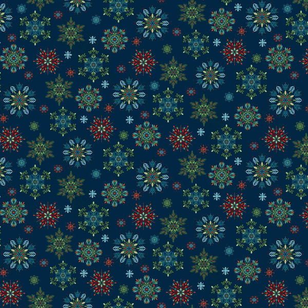 Nordic Holiday  Village Snowflakes Blue