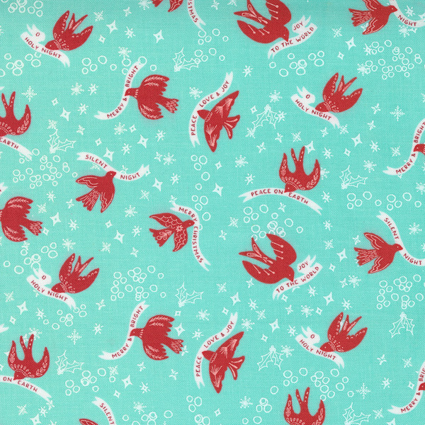 Cheer Merriment Birds Frost Aqua/ Red Holiday