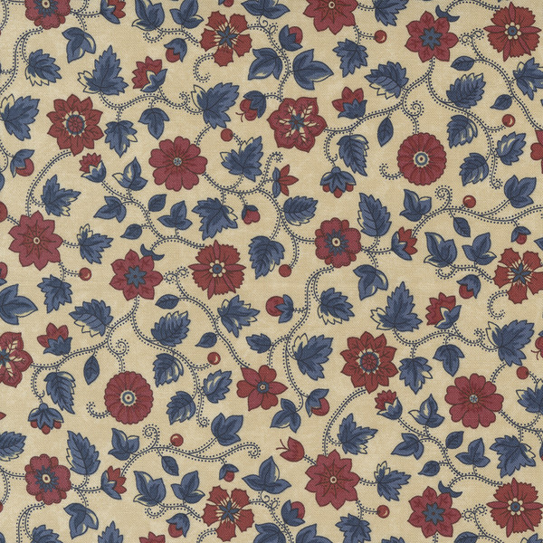 Freedom Road Floral Vines Tan Multi Blue/ Red