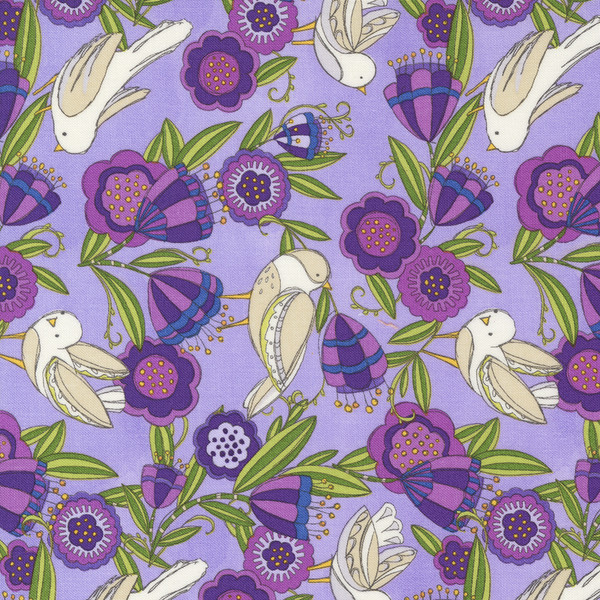 Pansys Posies Birdies Lavender Purple