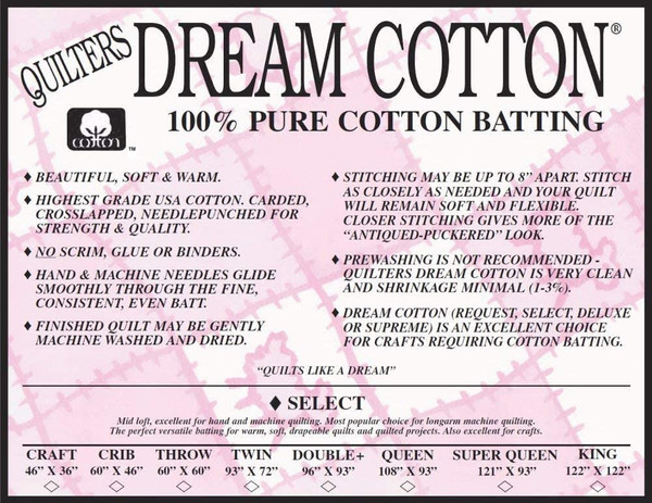QUILTERS DREAM COTTON BATTING - NATURAL SELECT