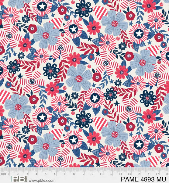 Patchwork Americana Allover Floral Red White Blue