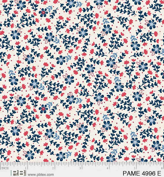 Patchwork Americana Ditzy Floral  Red Blue E
