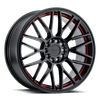 Ruff OVERDRIVE 17X7.5 GLOSS BLACK W/ RED INNER LIP 5X4.25/4.5 - 1775VDR385D84B72