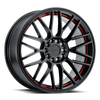 Ruff OVERDRIVE 18X8 GLOSS BLACK W/ RED INNER LIP 4X100/4.5 - 1880VDR384D04B72