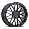 Ruff OVERDRIVE 18X8 GLOSS BLACK W/ RED INNER LIP 5X112/120 - 1880VDR385D20B72