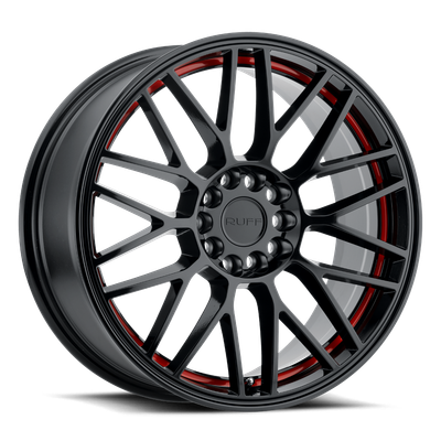 Ruff OVERDRIVE 18X8 GLOSS BLACK W/ RED INNER LIP 4X100/4.5 - 1880VDR384D04B72