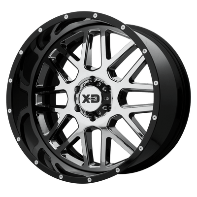 XD XD201 GRENADE 20X12 CHROME CENTER GLOSS BLACK MILLED LIP 8X6.5 - XD201-20128044NCB