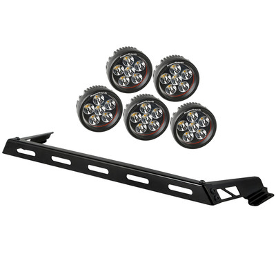 Hood Light Bar Kit, 5 Round LED Lights; 07-16 Jeep Wrangler JK