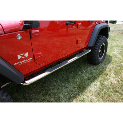 Round Tube Side Steps, 3 Inch, Stainless; 07-16 Jeep Wrangler JKU