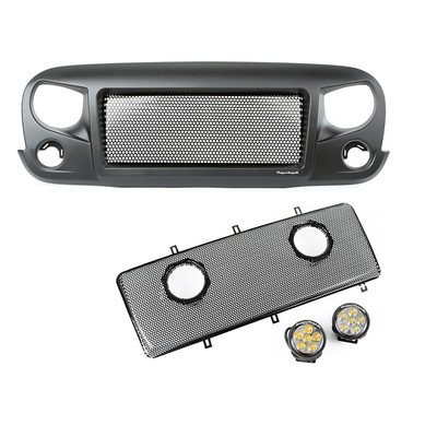 Spartan Grille Mesh Insert Kit w/ Rd LED Driving Lights; 07-16 Jeep JK