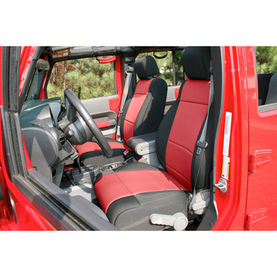 Neoprene Front Seat Covers, Black/Red; 11-16 Jeep Wrangler