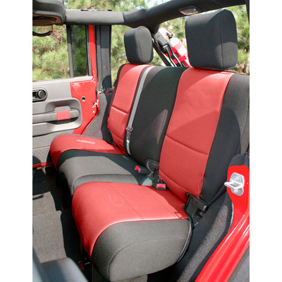 Neoprene Rear Seat Cover, Black/Red; 07-16 Jeep Wrangler JK