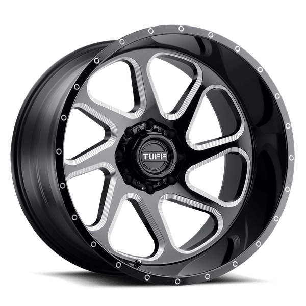 Tuff T2B 24X14 GLOSS BLACK W/ MILLED SPOKES 5X5.0 - 2414T2B-25127B71L