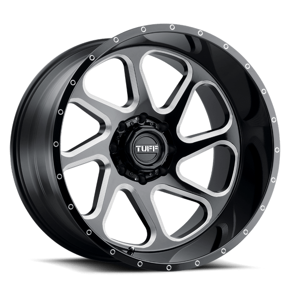 Tuff T2B 24X14 GLOSS BLACK W/ MILLED SPOKES 6X5.5 - 2414T2B-26140B12R