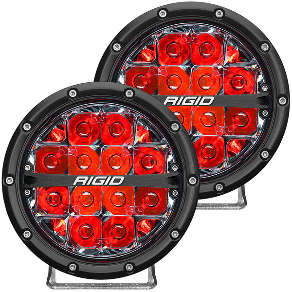 RIGID 360-Series 6 Inch Round LED Off-Road Light, Spot Beam Pattern for High Speeds, Red Backlight, Pair-36203