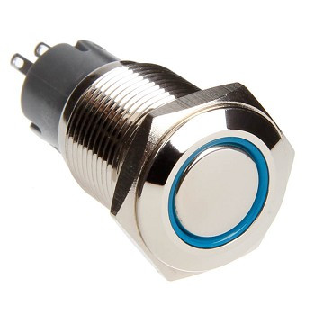 RS-2P16MM-LEDB - 16mm Flush Mount Pre-Wired LED 2-Position Switch (Blue) (Each)- Chrome Finish-RS-2P16MM-LEDB