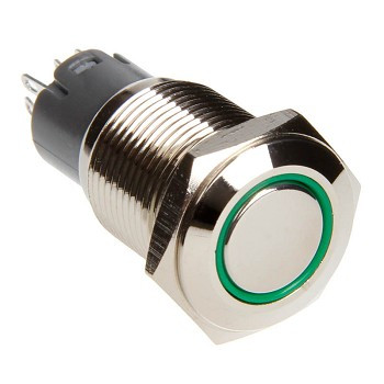 RS-2P16MM-LEDG - 16mm Flush Mount Pre-Wired LED 2-Position Switch (Green) (Each) - Chrome Finish-RS-2P16MM-LEDG