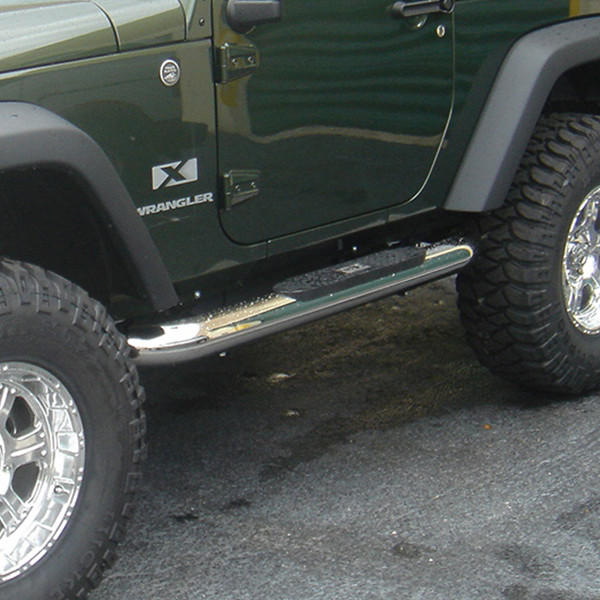 4 Inch Round Side Steps, Stainless Steel; 07-16 Jeep Wrangler JK-11593.09