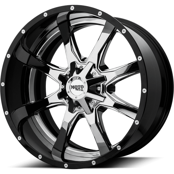 Moto Metal MO201 22X12 CHROME CENTER GLOSS BLACK MILLED LIP 8X6.5 - MO201-22128044NCB