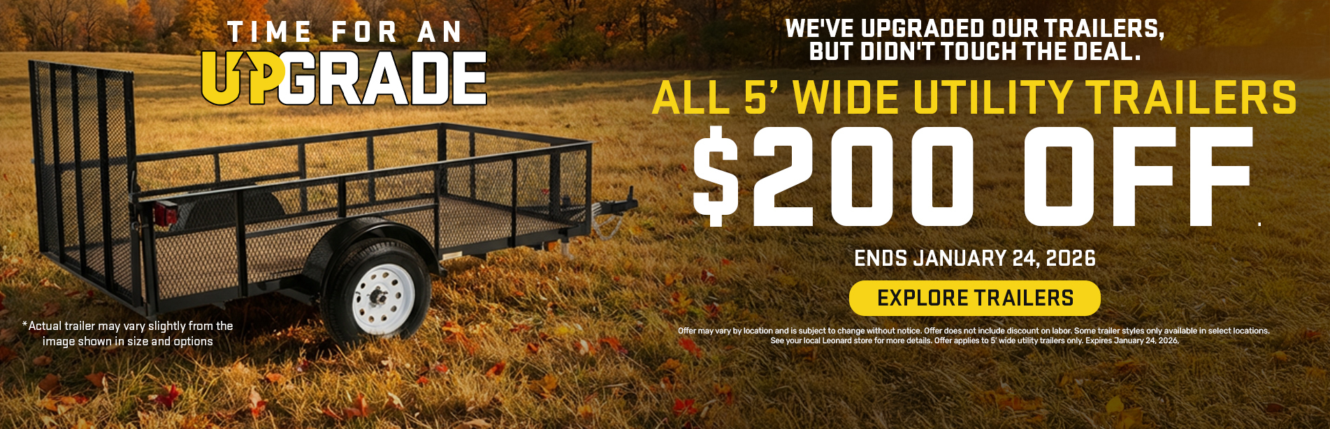 $200 OFF 5' WIDE Utility Trailer