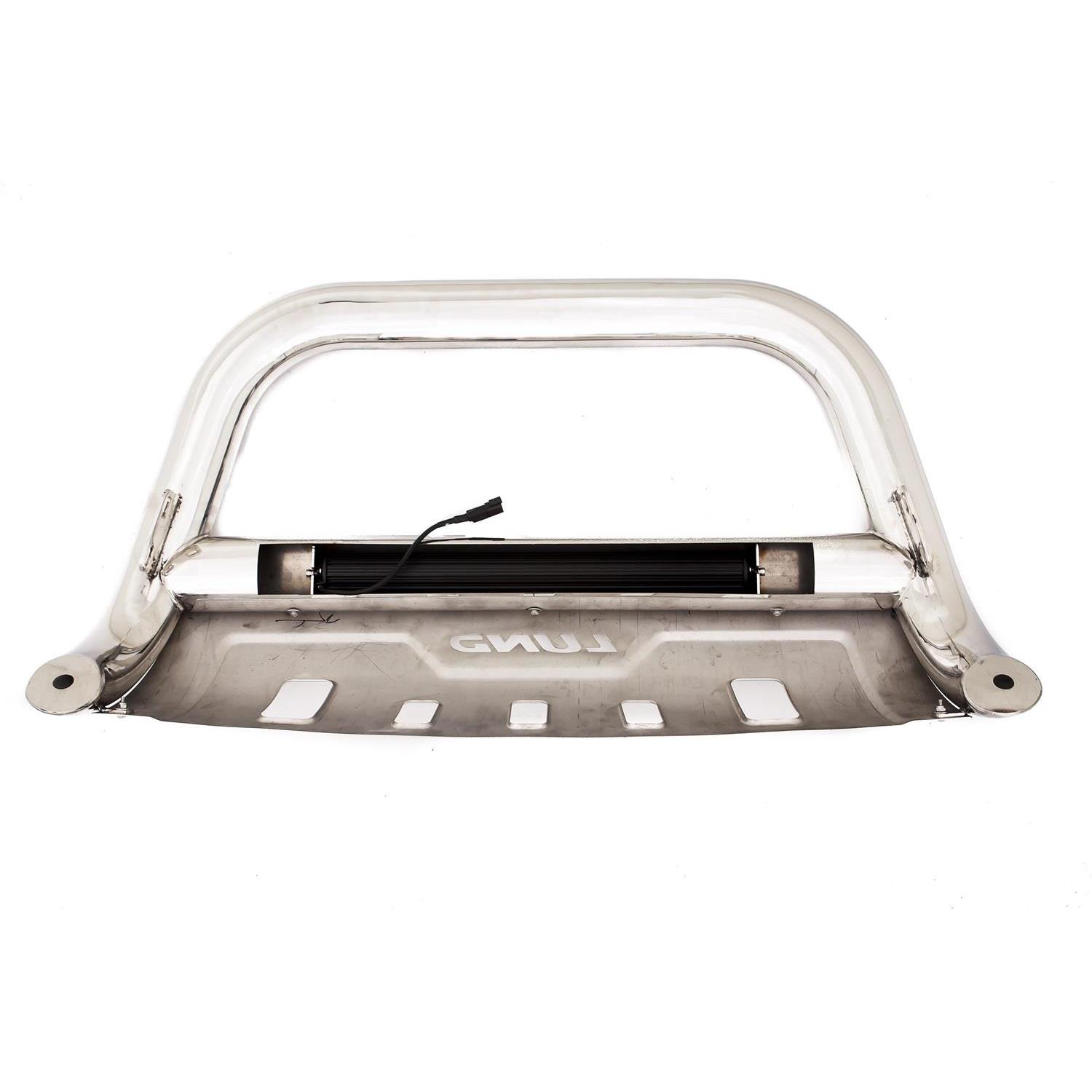 Lund 47021203 Polished Stainless Steel Bull Bar with Integrated 20 Inch LED Light Bar for 2011-2019 Silverado and Sierra 2500 HD, 3500 HD-47021203
