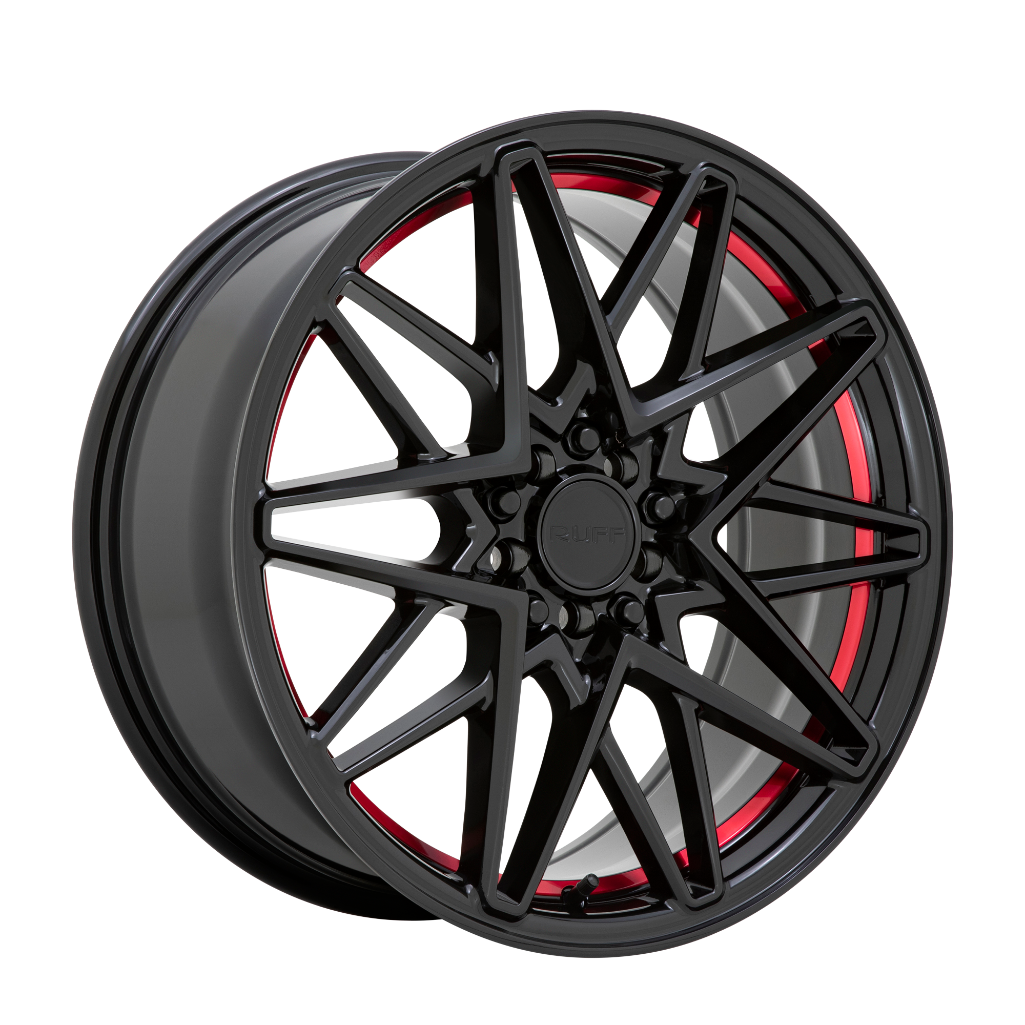 Ruff CLUTCH 18X8 GLOSS BLACK W/ MACHINED RED INNER LIP 5X4.25/4.5 - 1880RDC385D84R72