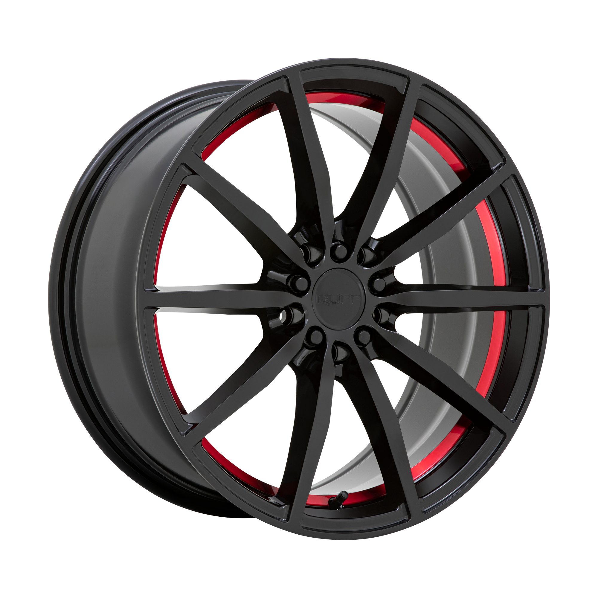 Ruff BURNOUT 18X8 GLOSS BLACK W/ RED INNER LIP 5X100/4.5 - 1880RFB385D04B72