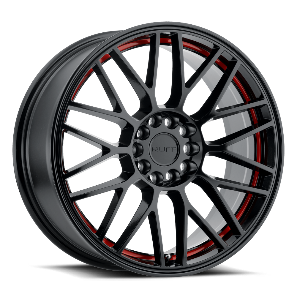Ruff OVERDRIVE 18X8 GLOSS BLACK W/ RED INNER LIP 4X100/4.5 - 1880VDR384D04B72
