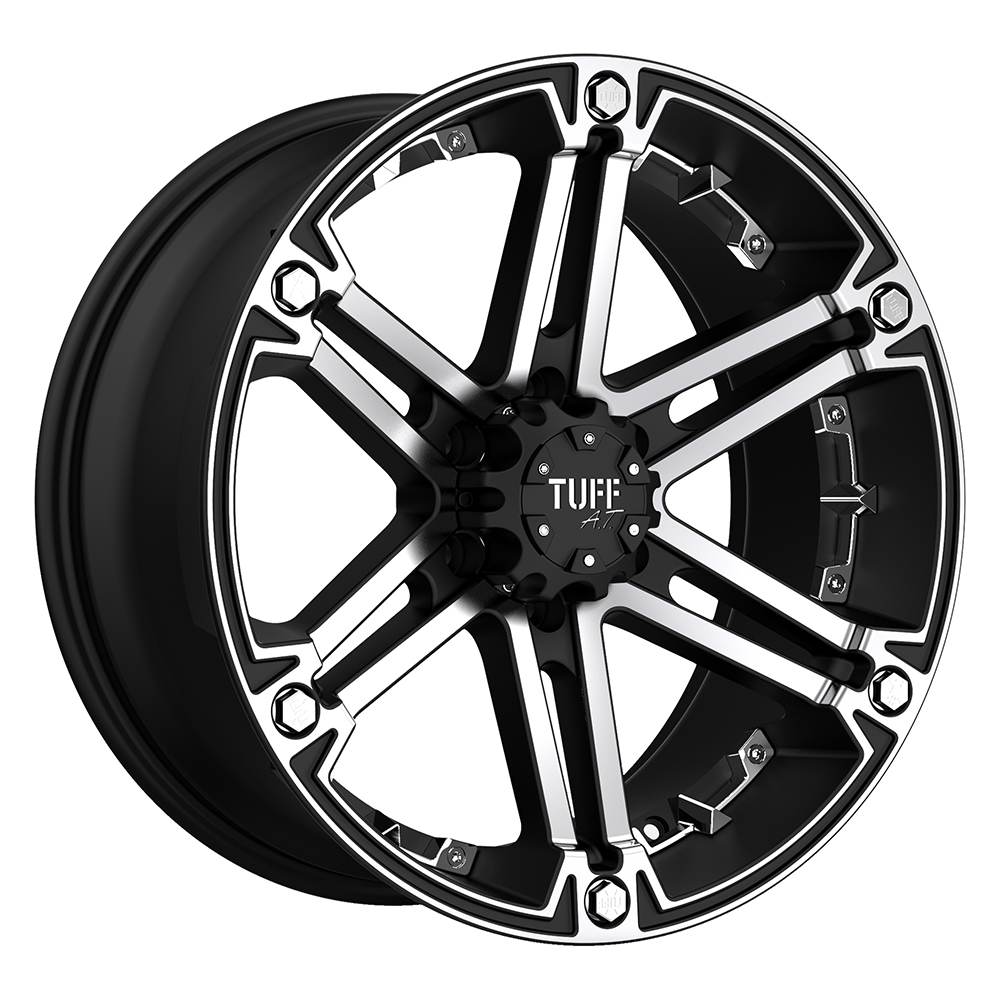 Tuff T01 20X9 FLAT BLACK W/ MACHINED FACE AND CHROME INSERTS 6X5.5 - 2090T01-36140F08C