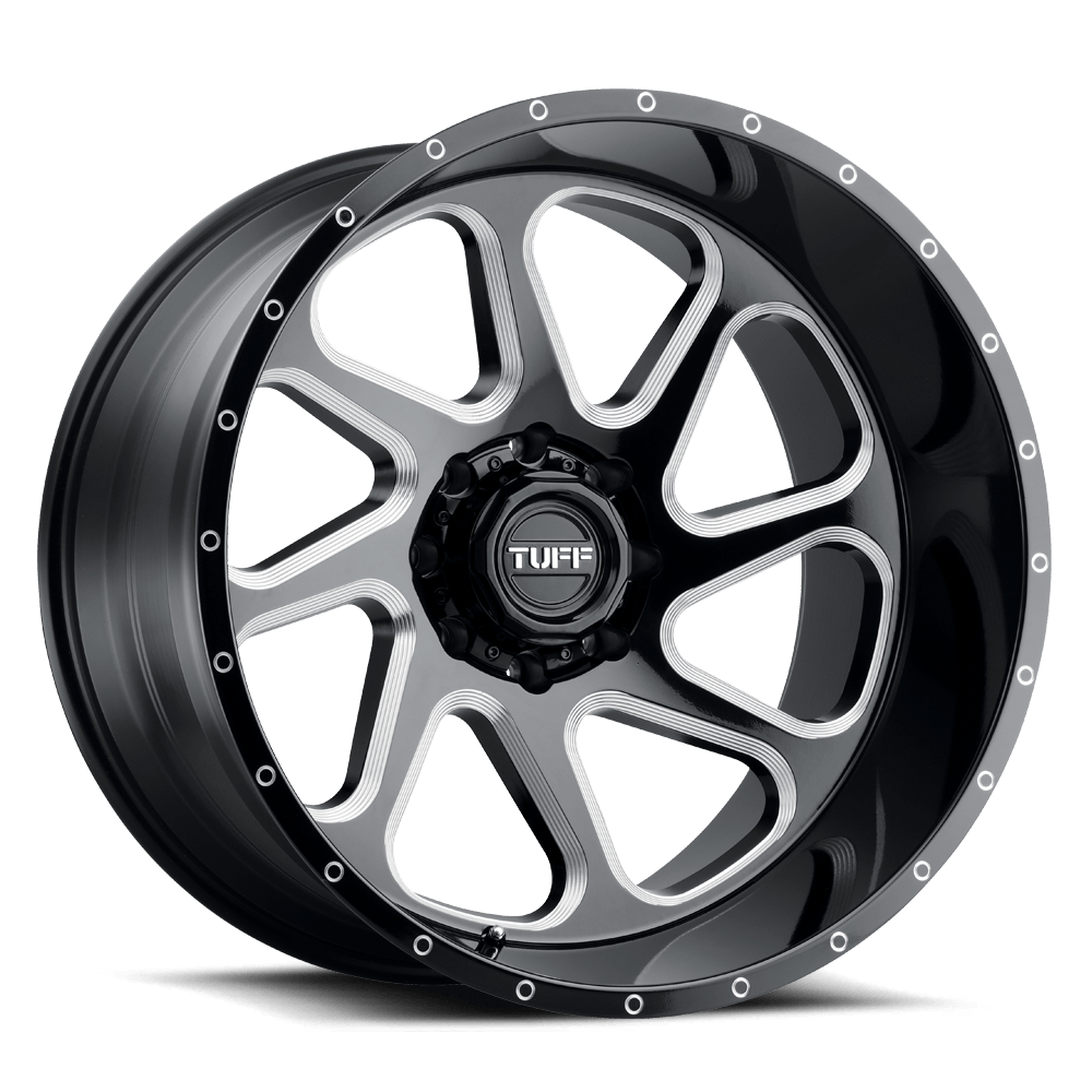 Tuff T2B 24X14 GLOSS BLACK W/ MILLED SPOKES 6X5.5 - 2414T2B-26140B12R