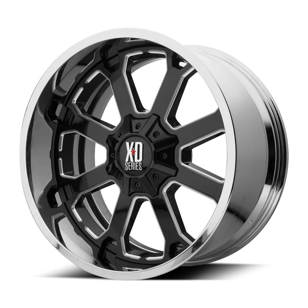 XD XD202 BUCK 25 22X10 GLOSS BLACK MILLED CENTER CHROME LIP 5X5.0/5.5 - XD202-22103518NBC