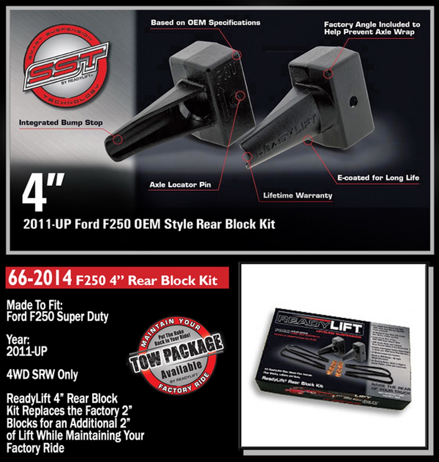 4'' Flat Rear Block Kit with Carrier Bearing Spacer for 2 Piece Drive Shaft 66-2014