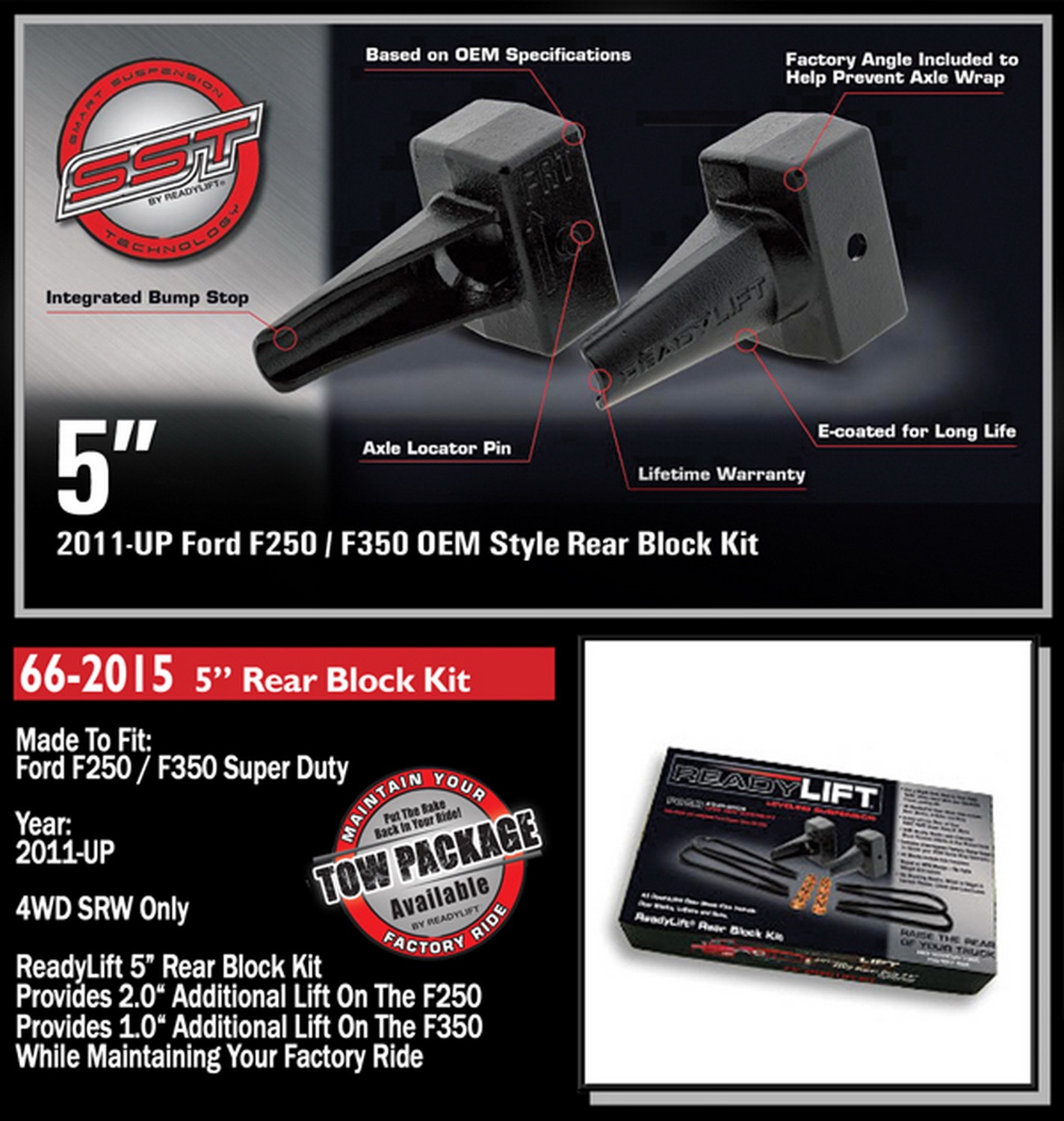 5'' Flat Rear Block Kit with Carrier Bearing Spacer for 2 Piece Drive Shaft 66-2015