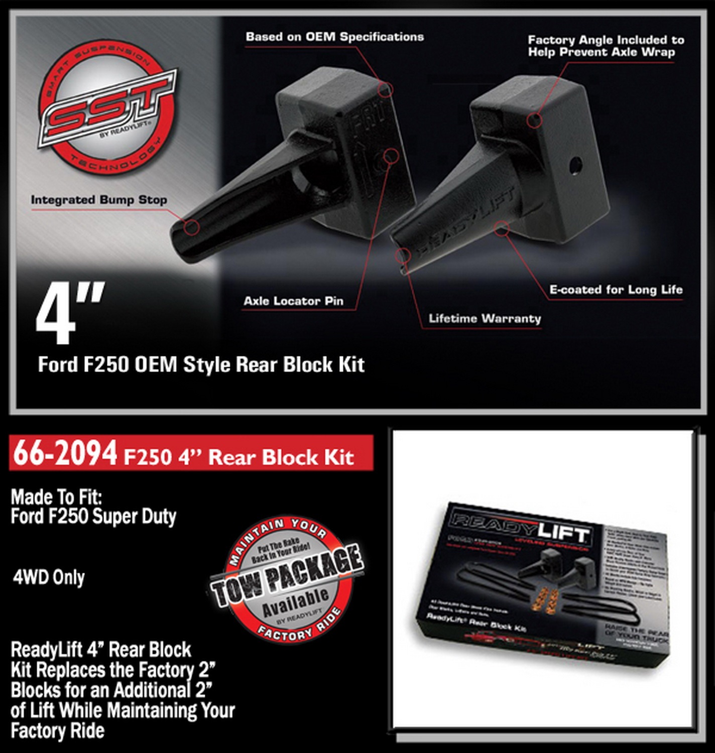 4'' Tapered Rear Block Kit for 1 Piece Drive Shaft 66-2094