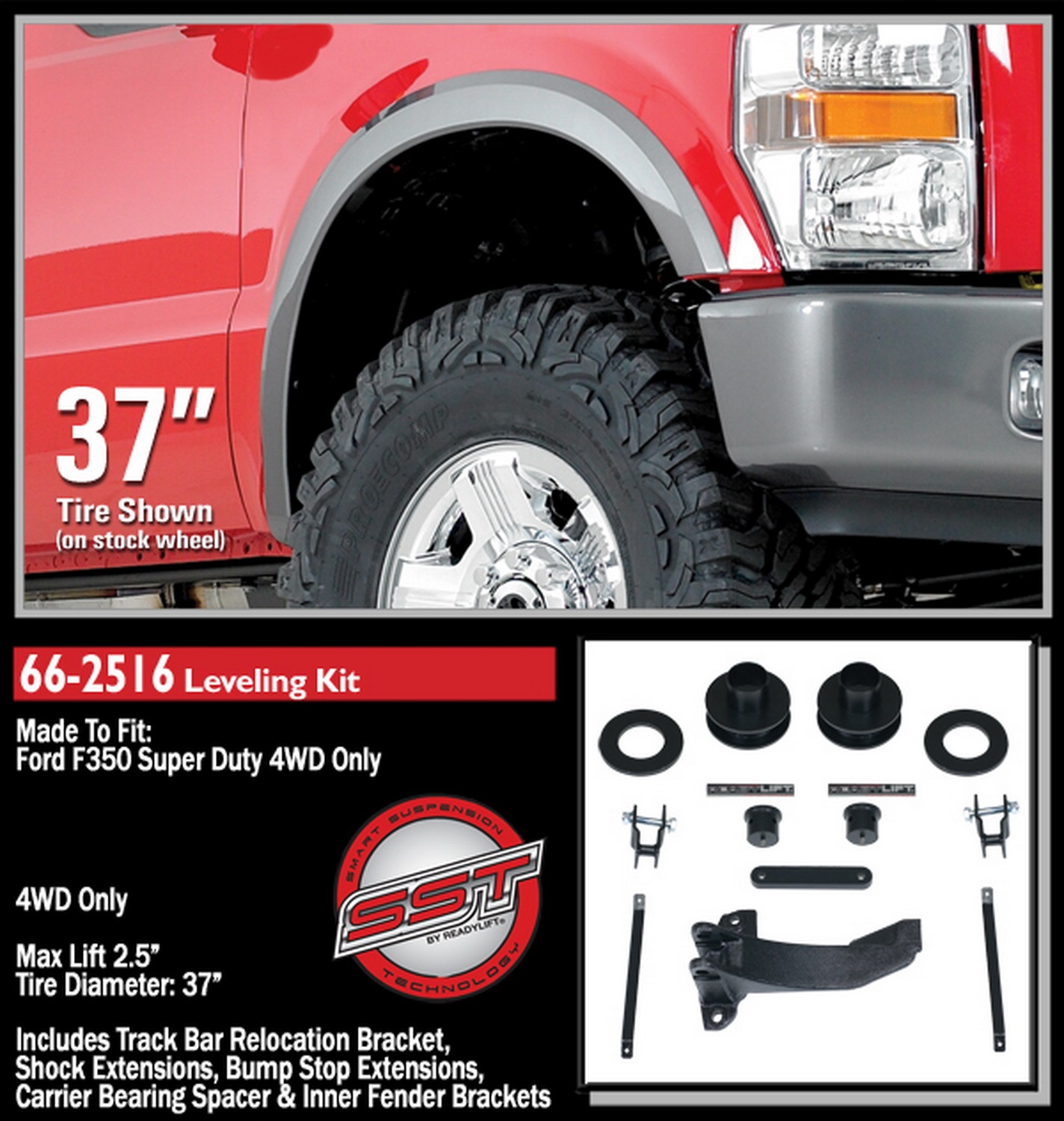 2.5'' Front Suspension Leveling Kit with Track Bar Bracket 66-2516
