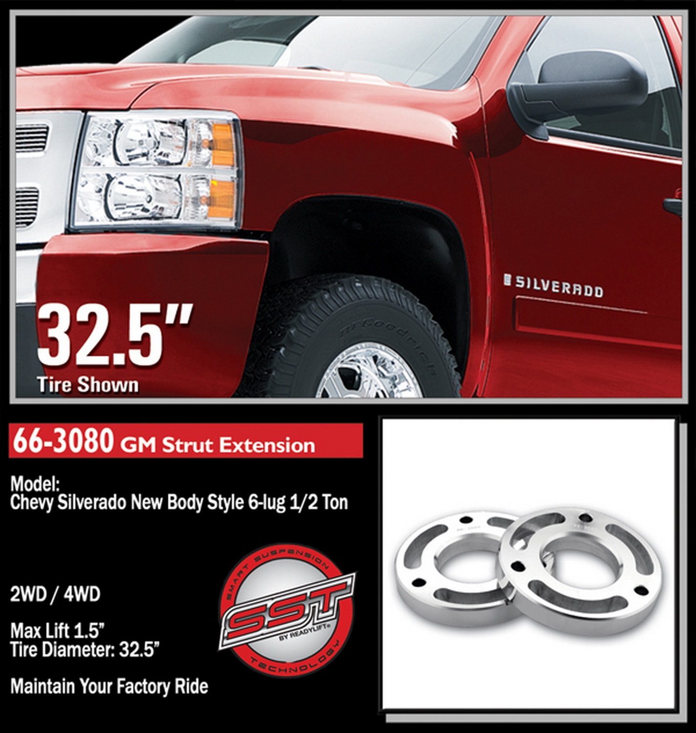 1.5in. FRONT STRUT SPACER BILLET ALUMINUM LEVELING KIT 66-3080